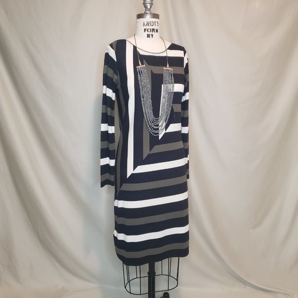 Denham Geometric Striped Dress, Size Small - Picture 2 of 9